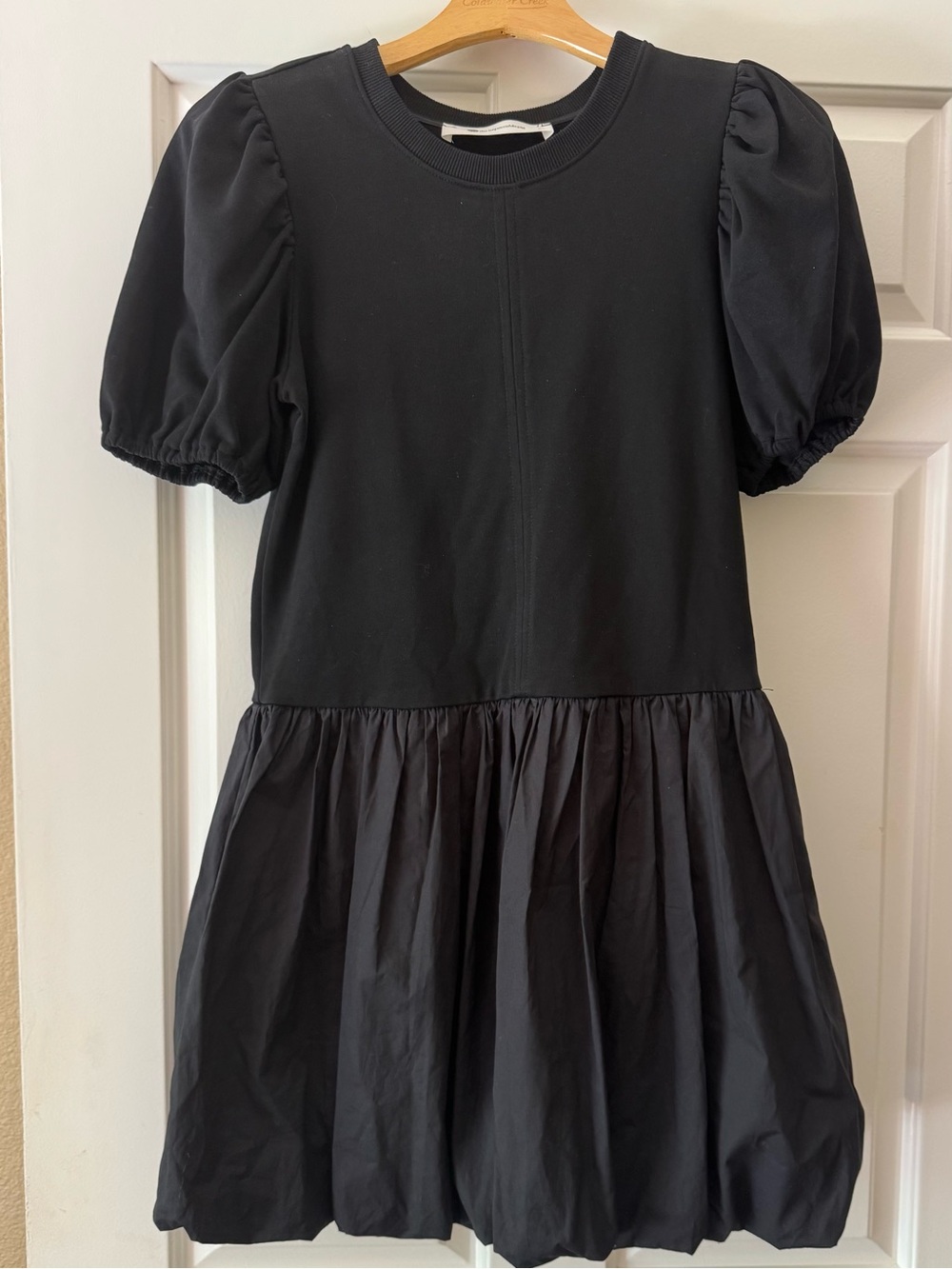The Impeccable Pig Black Puff-Sleeve Gathered Skirt Dress